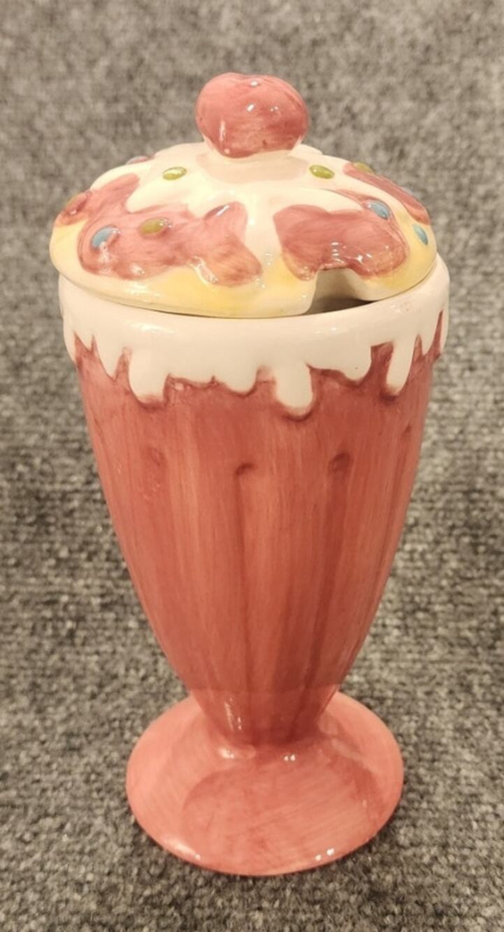 American Atelier Confections Pink Ice Cream Sundae Lidded Canister Jar 7.5"